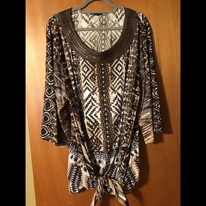 Roaman’s Tan Brown & Cream Top. New Without Tags.